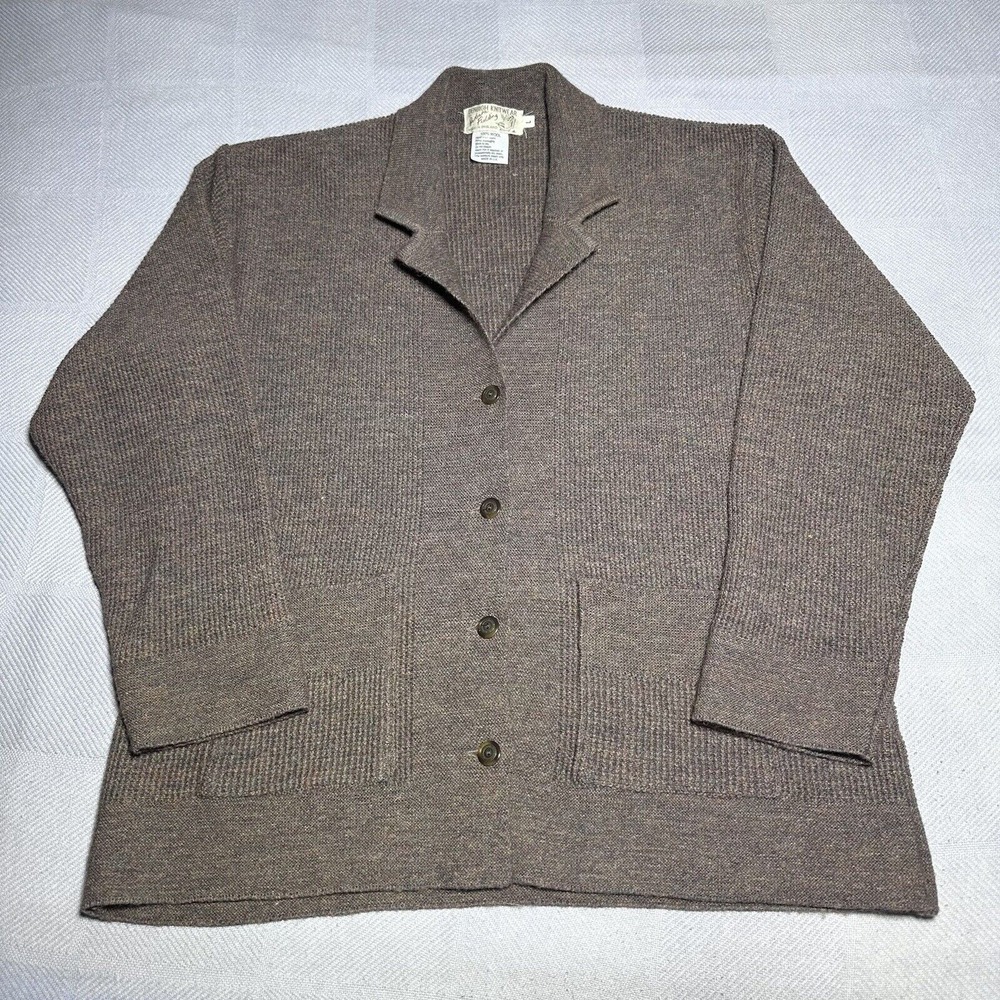 Denbigh Knitwear Barbara Fielding Brown Marled Wool Cardigan Size Large England‎